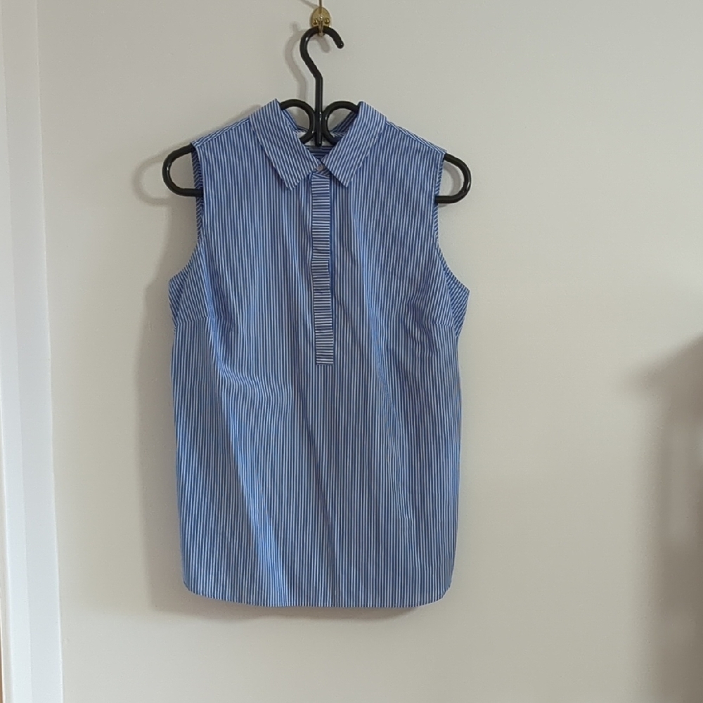 Calvin Klein Blue Sleeveless Button Down Shirt